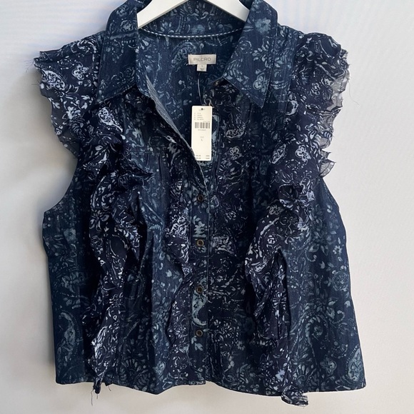NWT Anthropologie Pilcro Sleeveless Ruffled Floral print Buttondown Blouse L - Picture 8 of 10